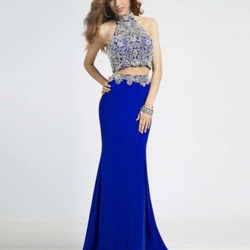 Jovani Bedazzled Blue Two Piece Gown